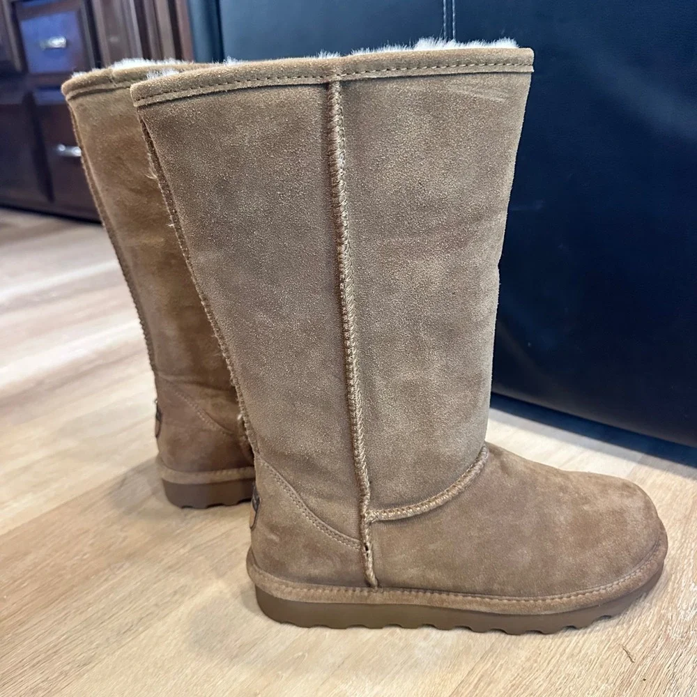 Bearpaw Elle Tall Wide Boots Women's 8 Hickory Brown Suede Sheepskin Cozy Casual